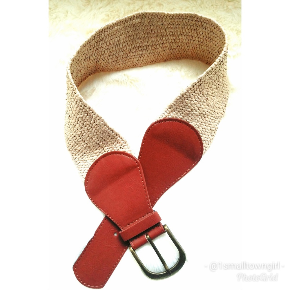 Forever 21 woven textile stretch belt tan